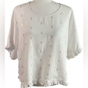 NWT C & C California White Linen Blend Pineapple Ruffle Accent Top Size XL